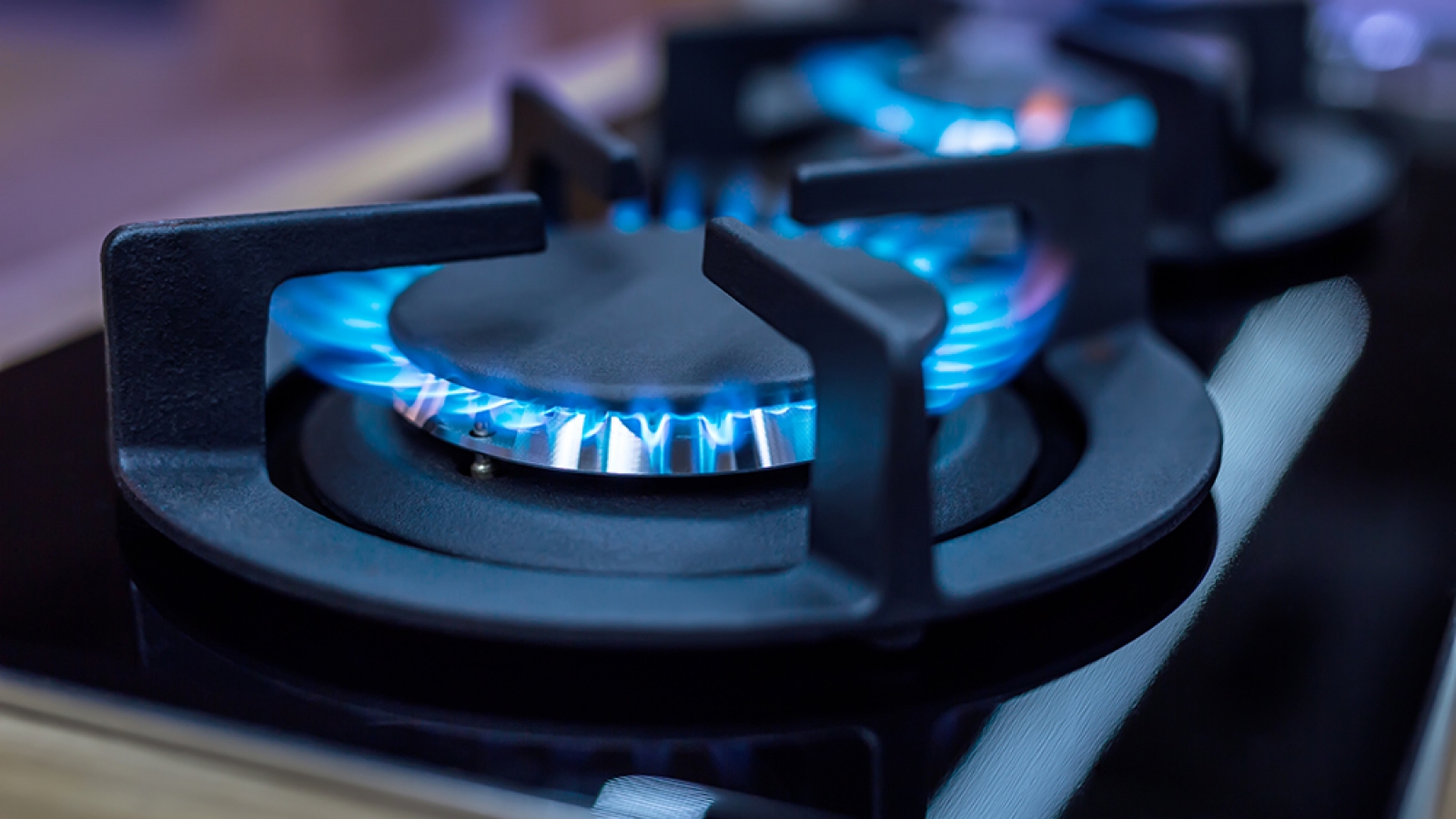 closeup of gas stove burners