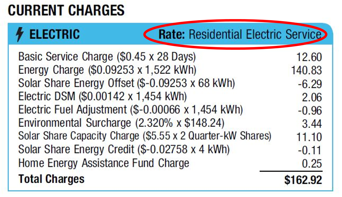 Highlight of account type on the bill for residential.