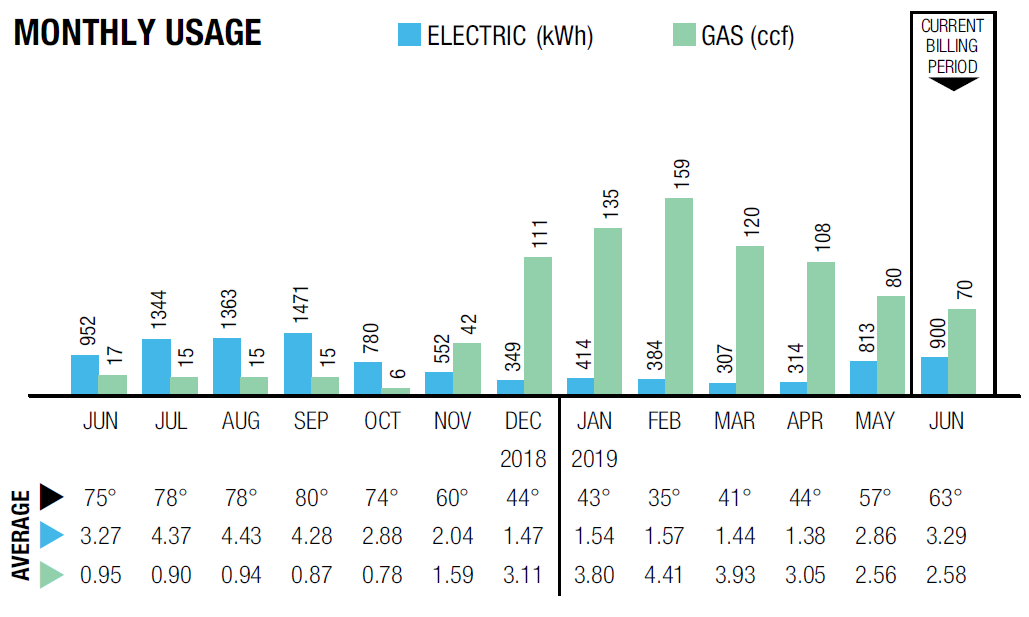 Electric and gas usage chart.