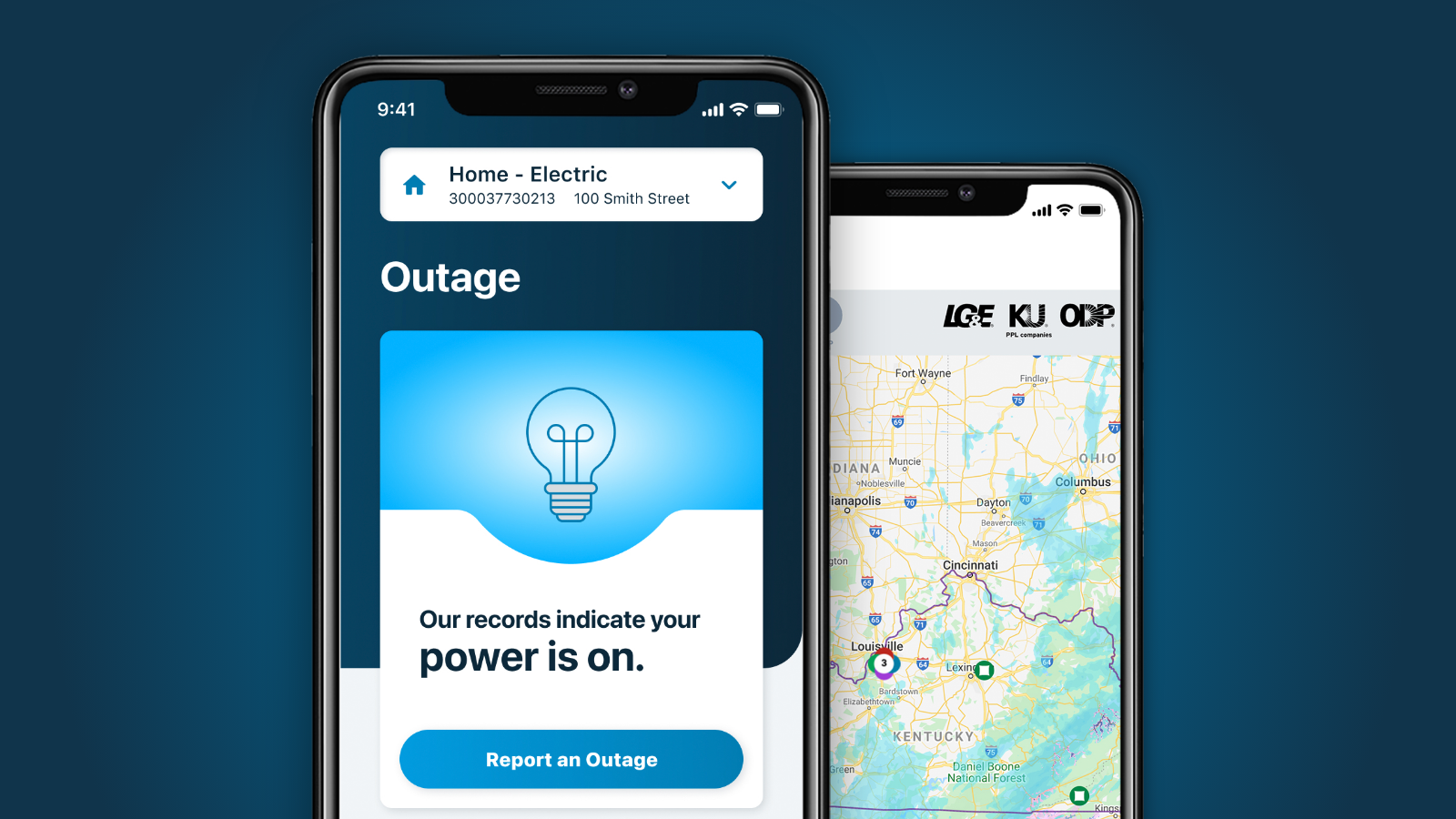 LG&E and KU mobile app outage screens