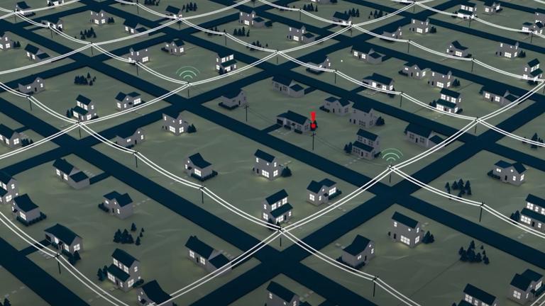 graphic of a city block with power lines