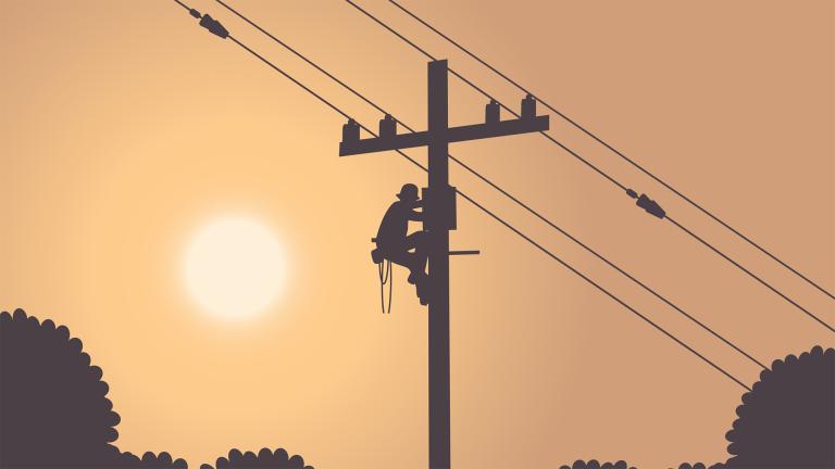 illustration of a silhouette of a line technician on a pole