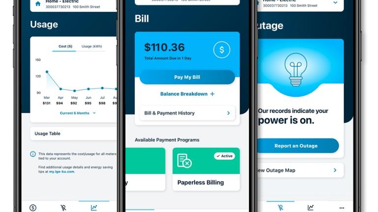 three screens from the mobile app