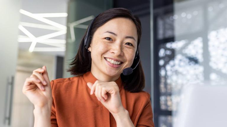 a call center rep wearing a headset