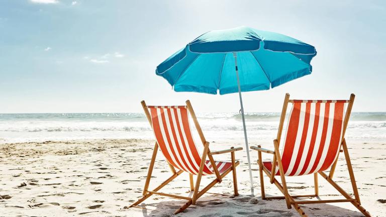 chairs and umbrella on a beach