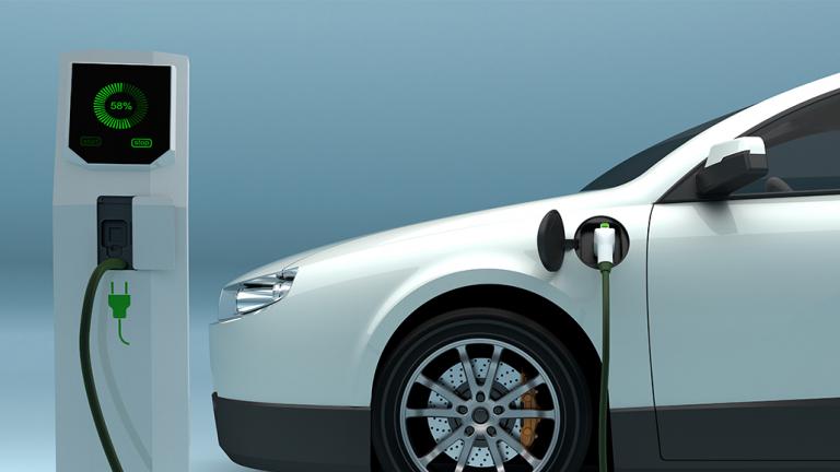 electric vehicle at a charging station