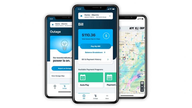 LG&E and KU mobile app screens
