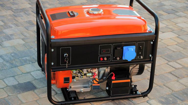 portable generator on a brick patio