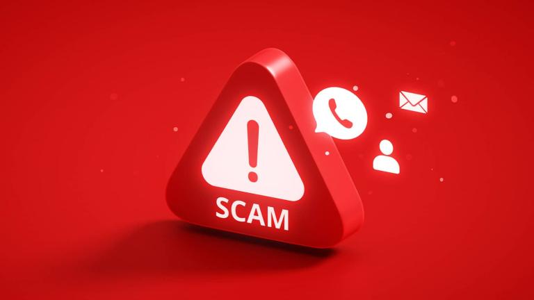 alert triangle with exclamation point reading SCAM