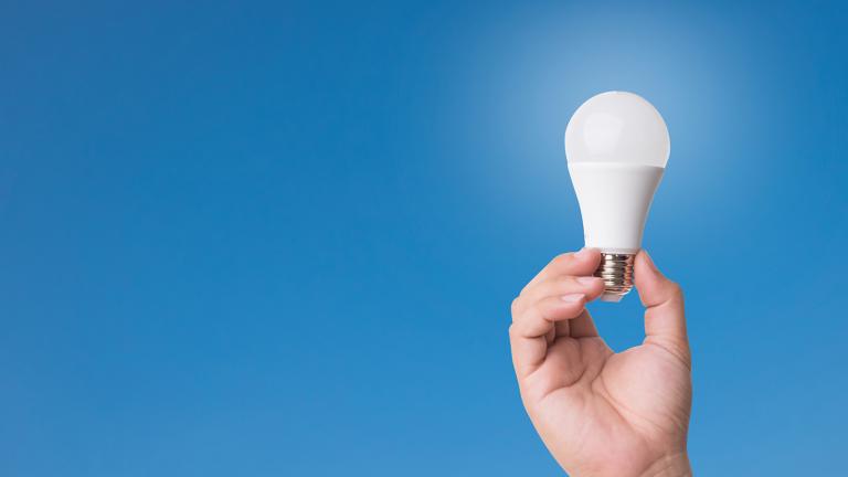 hand holding a light bulb