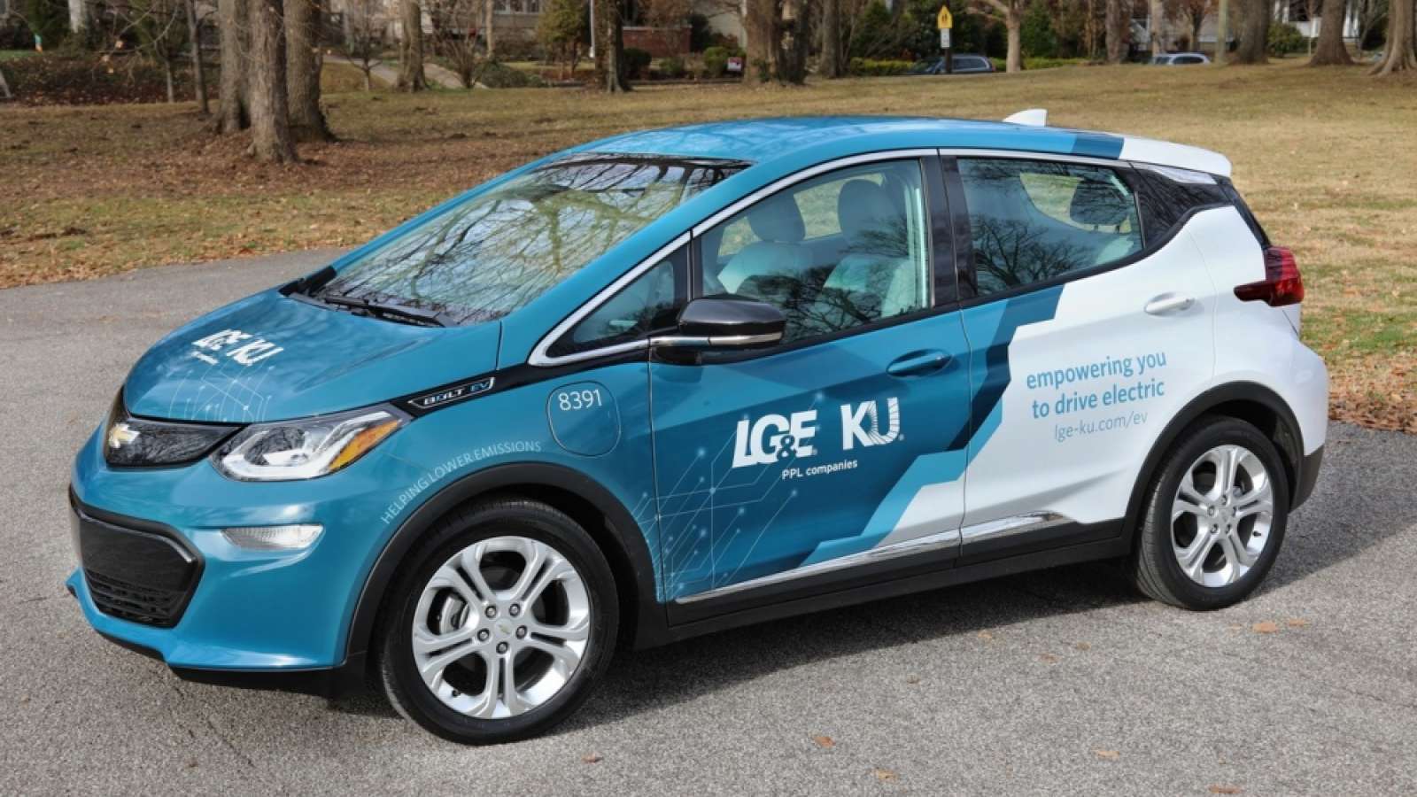 a vinyl wrapped LG&E and KU electric vehicle