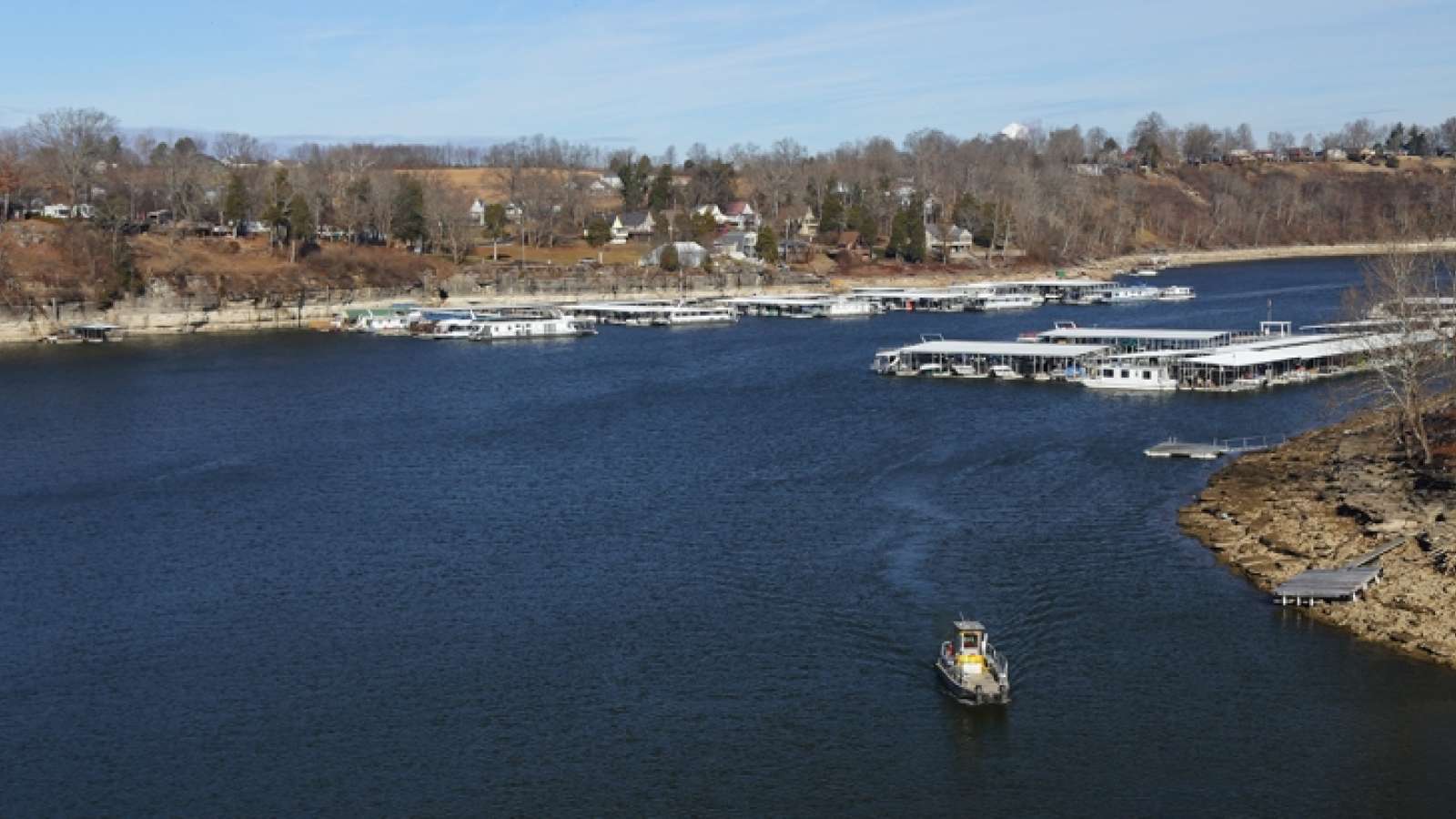view of Herrington Lake with boat docks