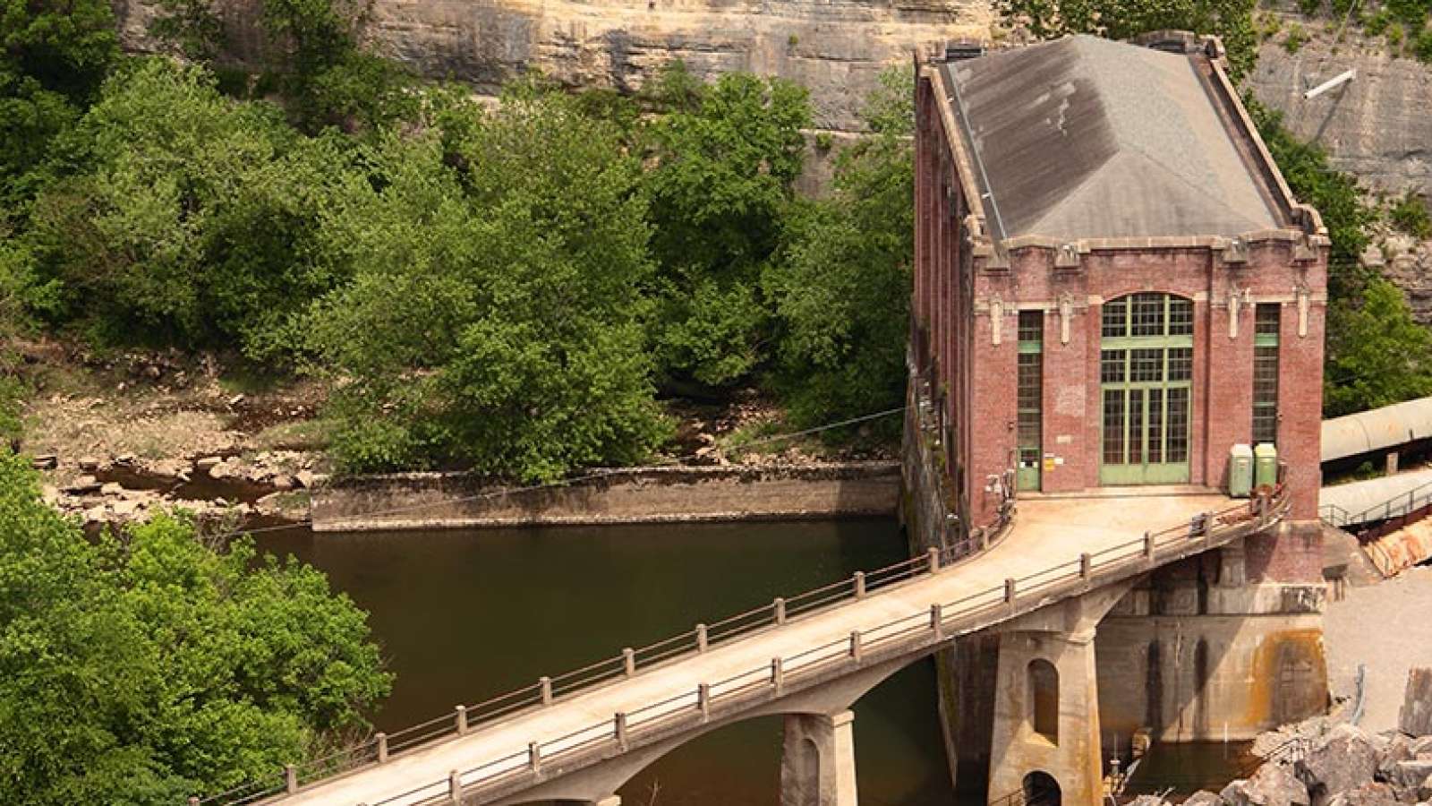 An aerial view of Dix Dam hydro station