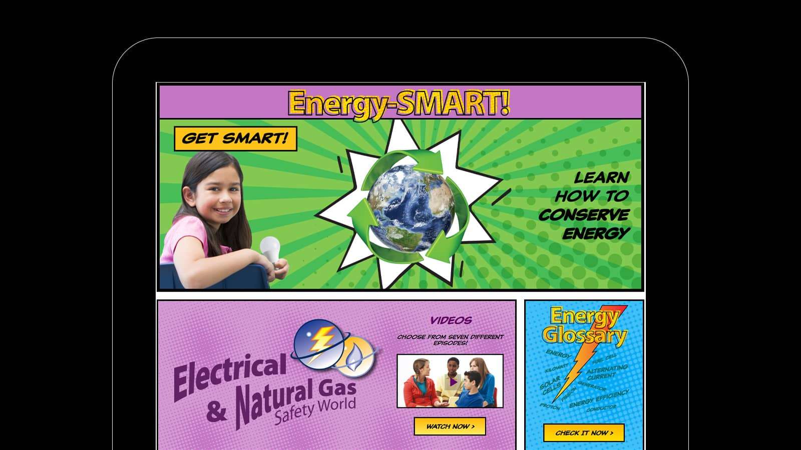 a tablet screen with cartoons