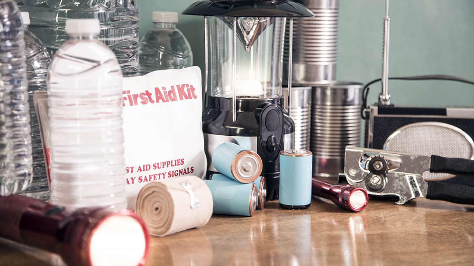 emergency supplies on a table