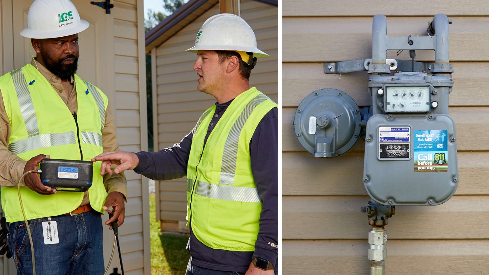 two gas employees conducting a gas survey