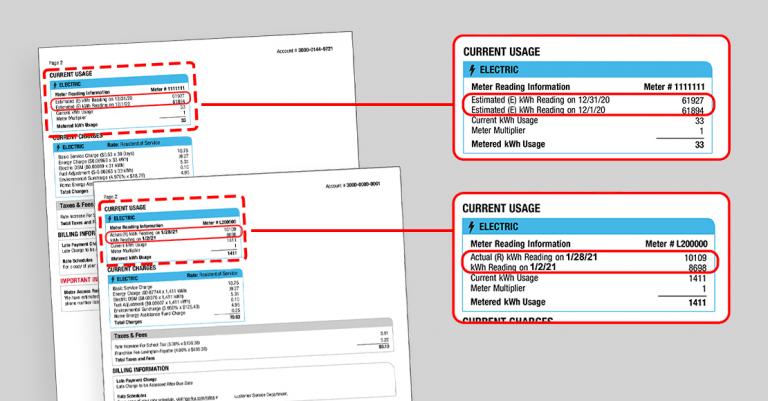 Example estimated bills