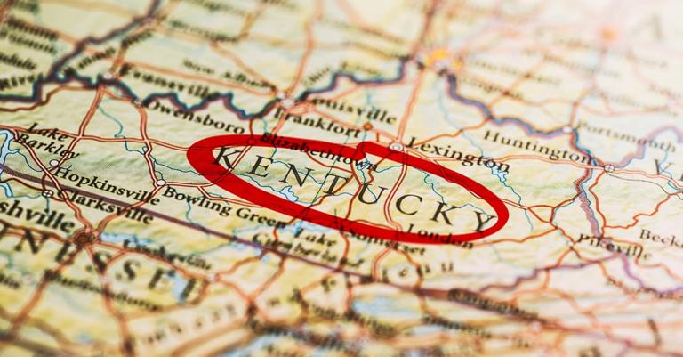 Map of Kentucky with red circle around the name Kentucky