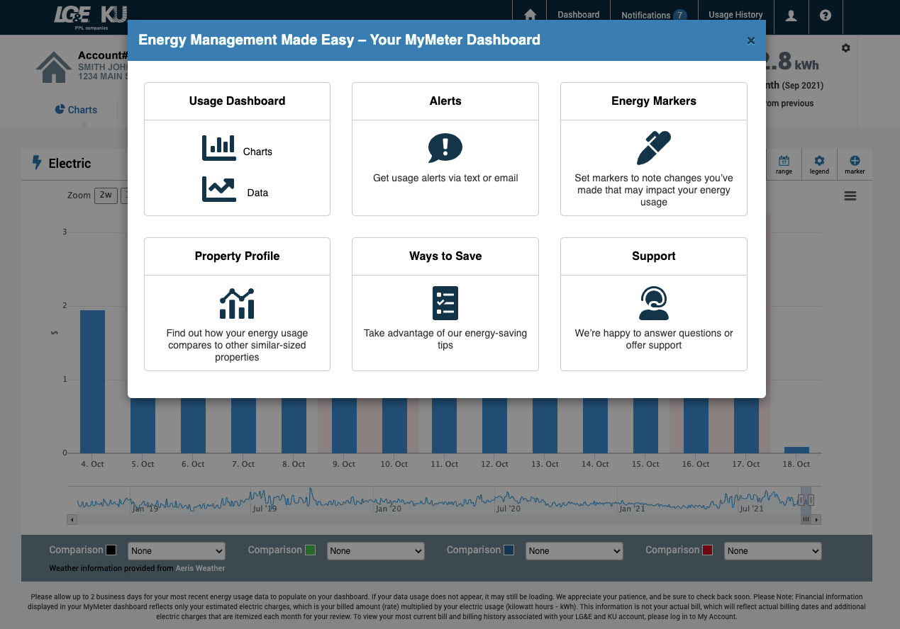MyMeter screen with energy management options