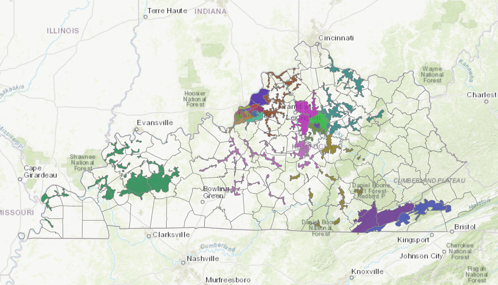 map of Kentucky and western Virginia