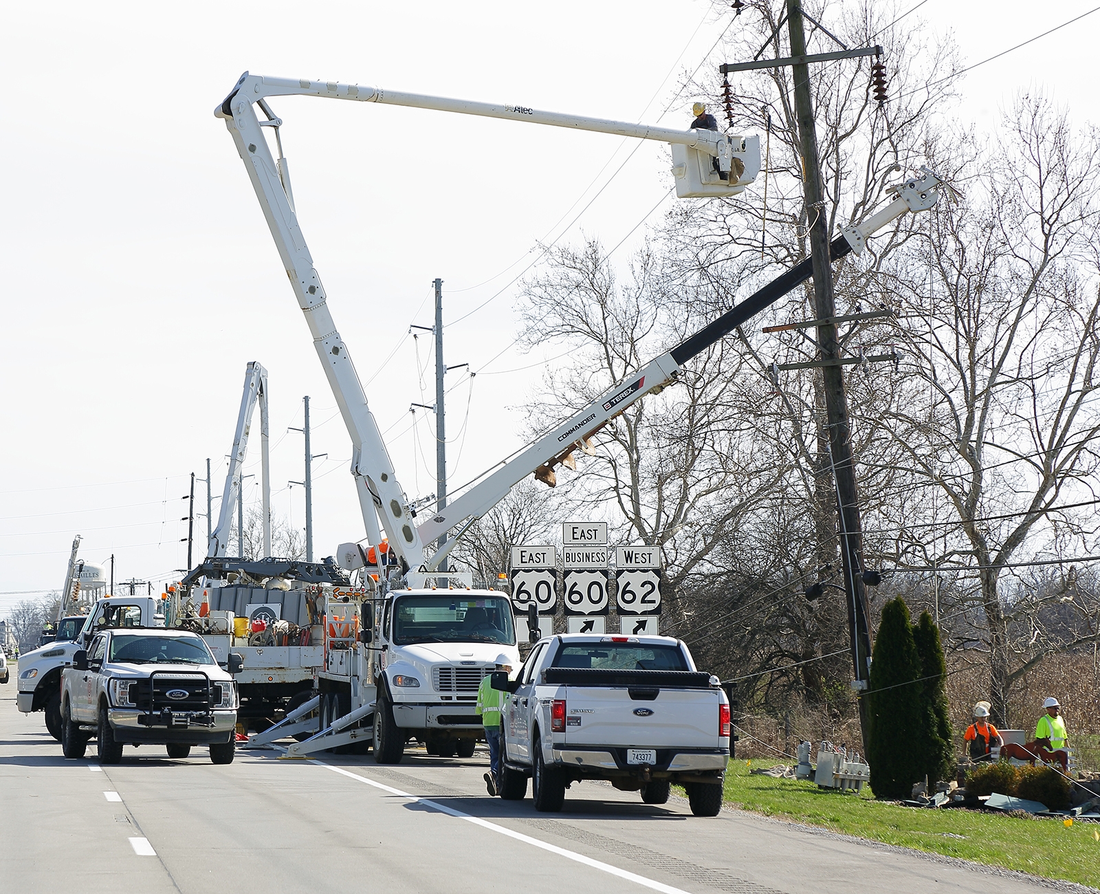 power line restoration along a highway