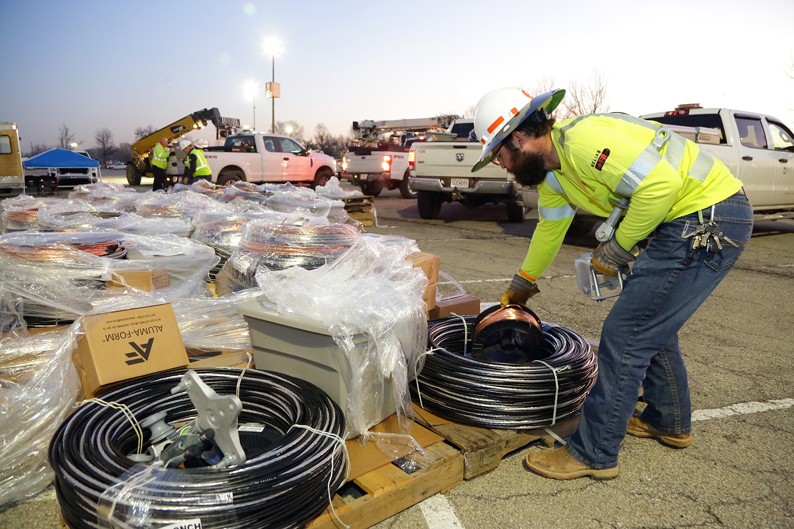 employee staging supplies for storm restoration