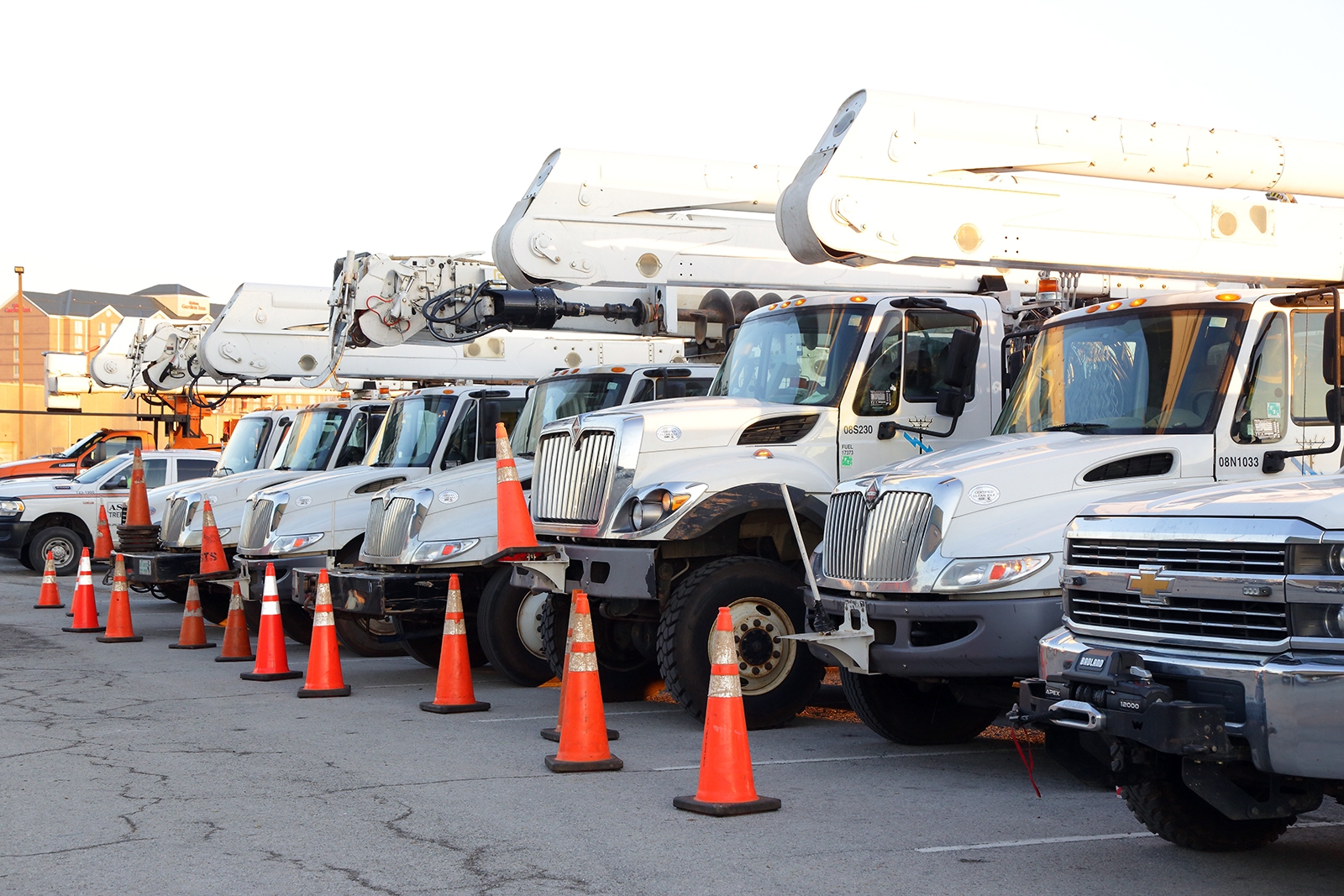 a line of trucks ready to move out to restore power