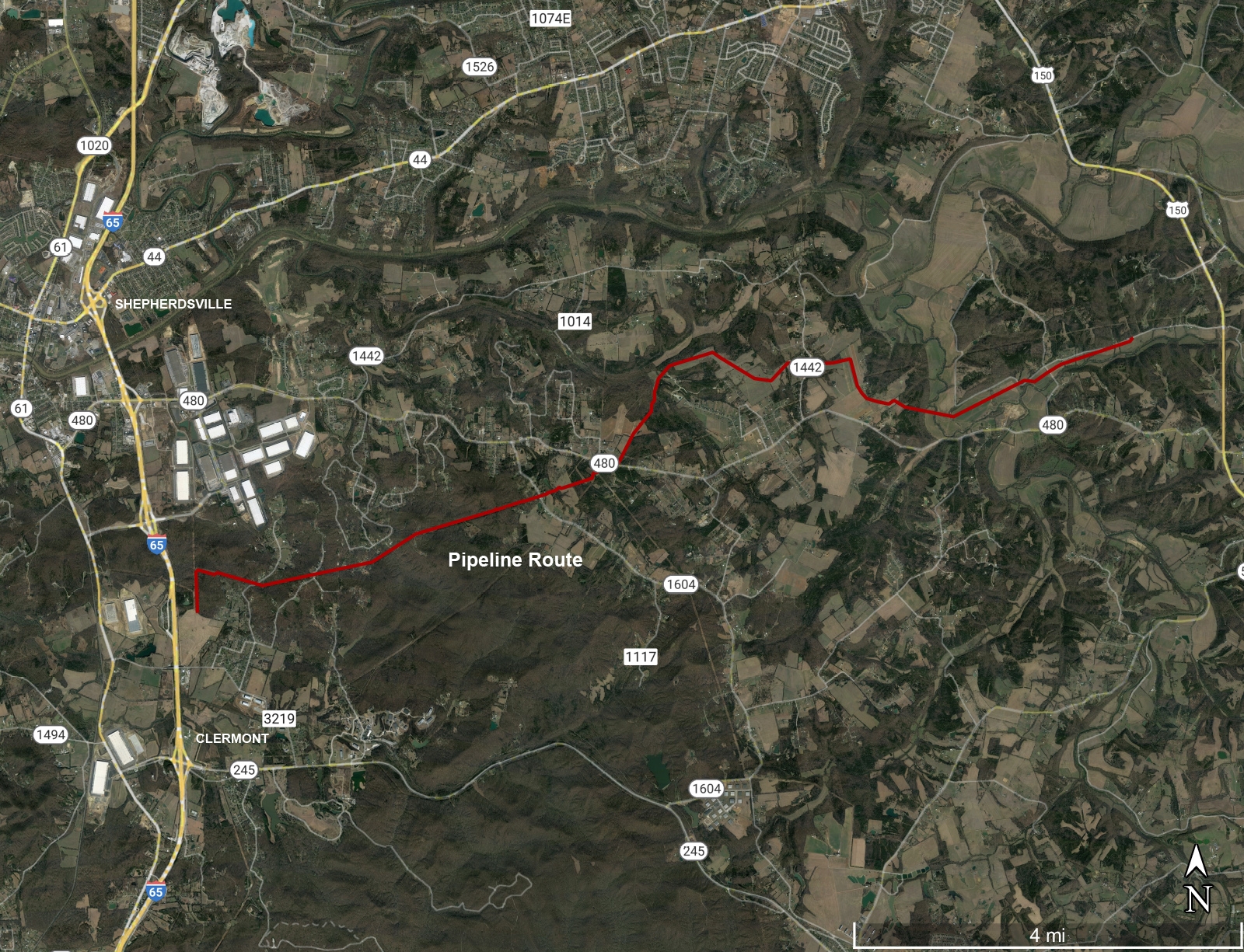 aerial map of Bullitt County pipeline route.