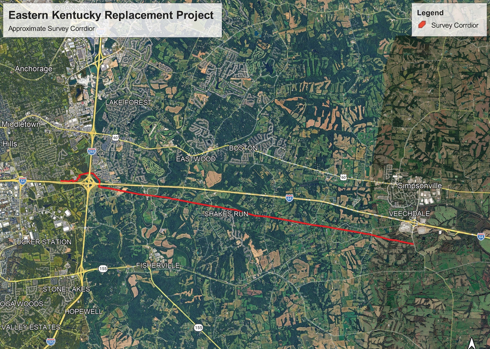 satellite map of Eastern Kentucky Pipeline Replacement Project corridor