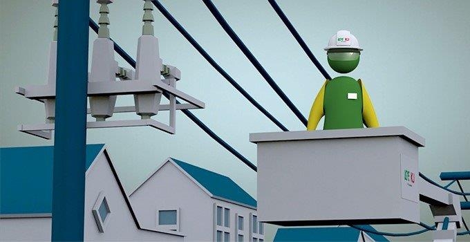 animated image of line tech in bucket truck