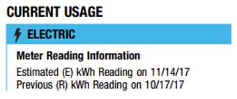 Image of Current Usage section of a paper bill