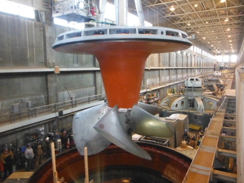 A rehabilitated turbine inside the Ohio Falls Hydroelectric Station