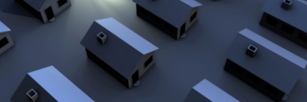 illustration of a neighborhood with the lights out